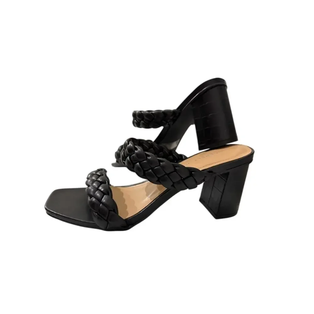 Sincerly Jules Iris Braided Double-Strap Block Heel Black Shoe Sandals - 9.5